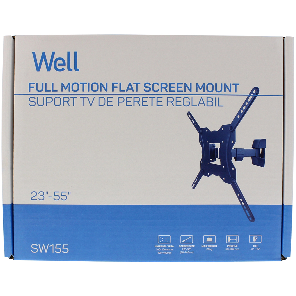 Suport TV perete WELL SW155, reglabil, 23-55", 20kg, negru