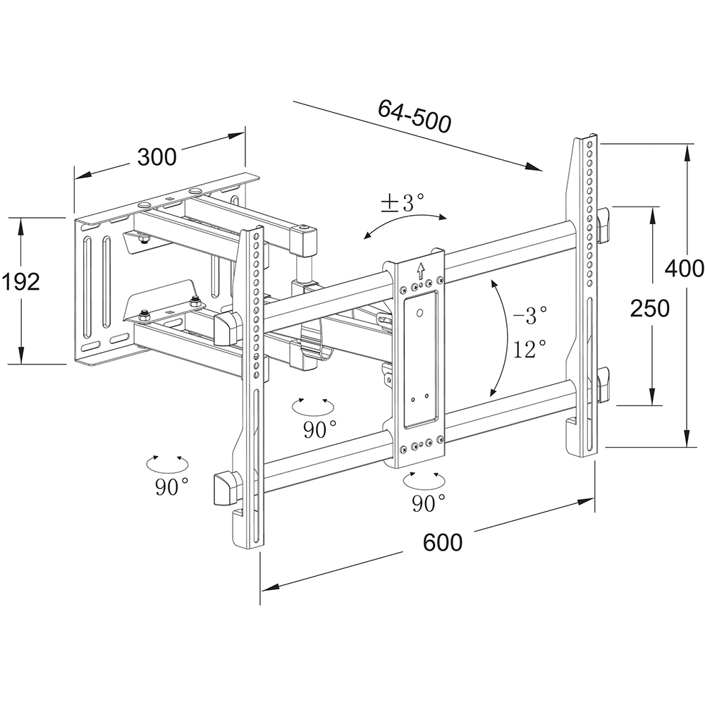 Suport TV perete WELL SW670, reglabil, 32-70", 50kg, negru