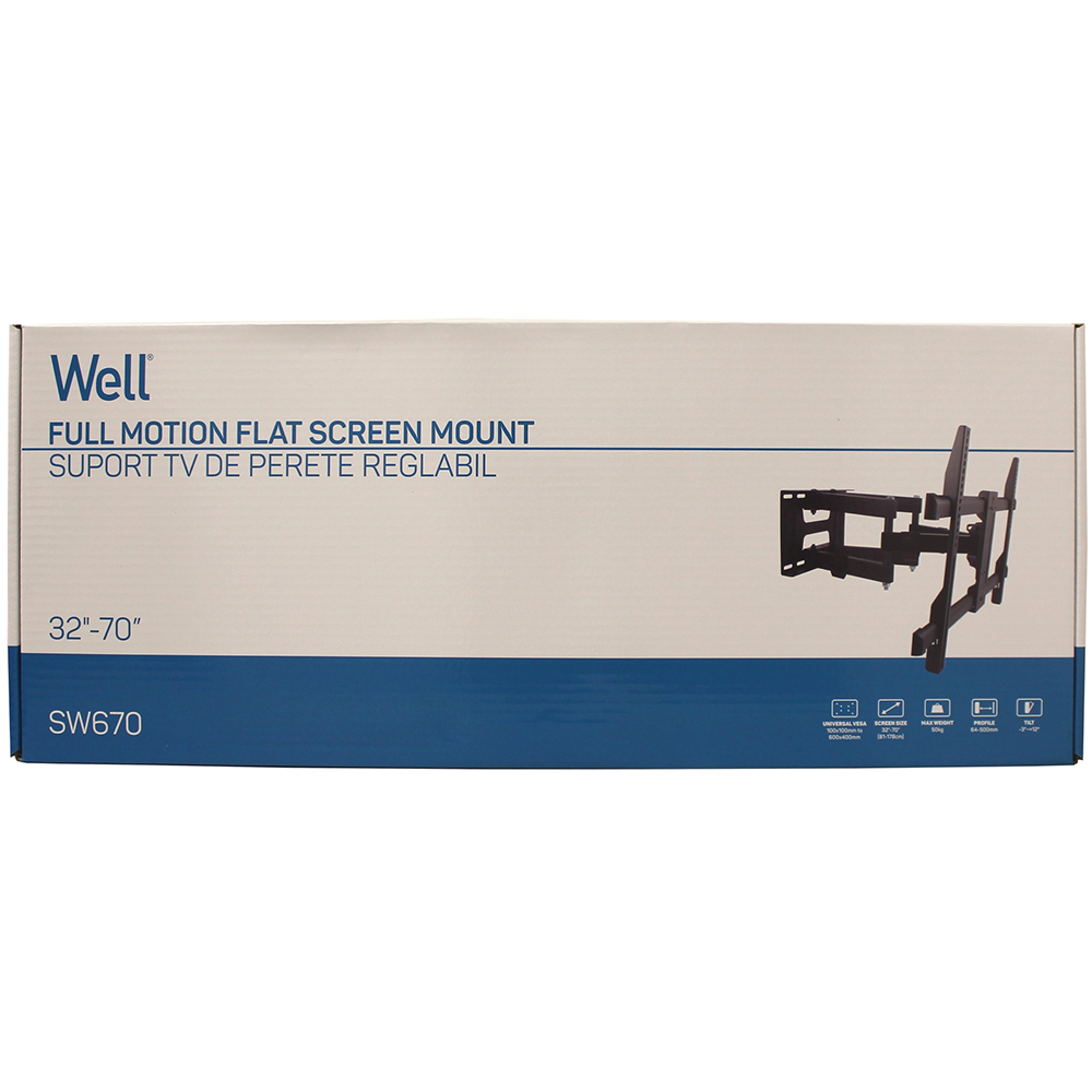 Suport TV perete WELL SW670, reglabil, 32-70", 50kg, negru