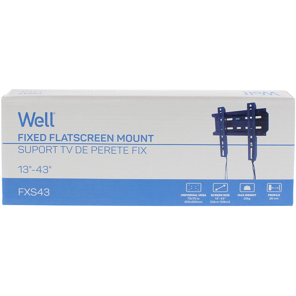 Suport TV perete WELL FXS43, reglabil, 13-43", 25kg, negru
