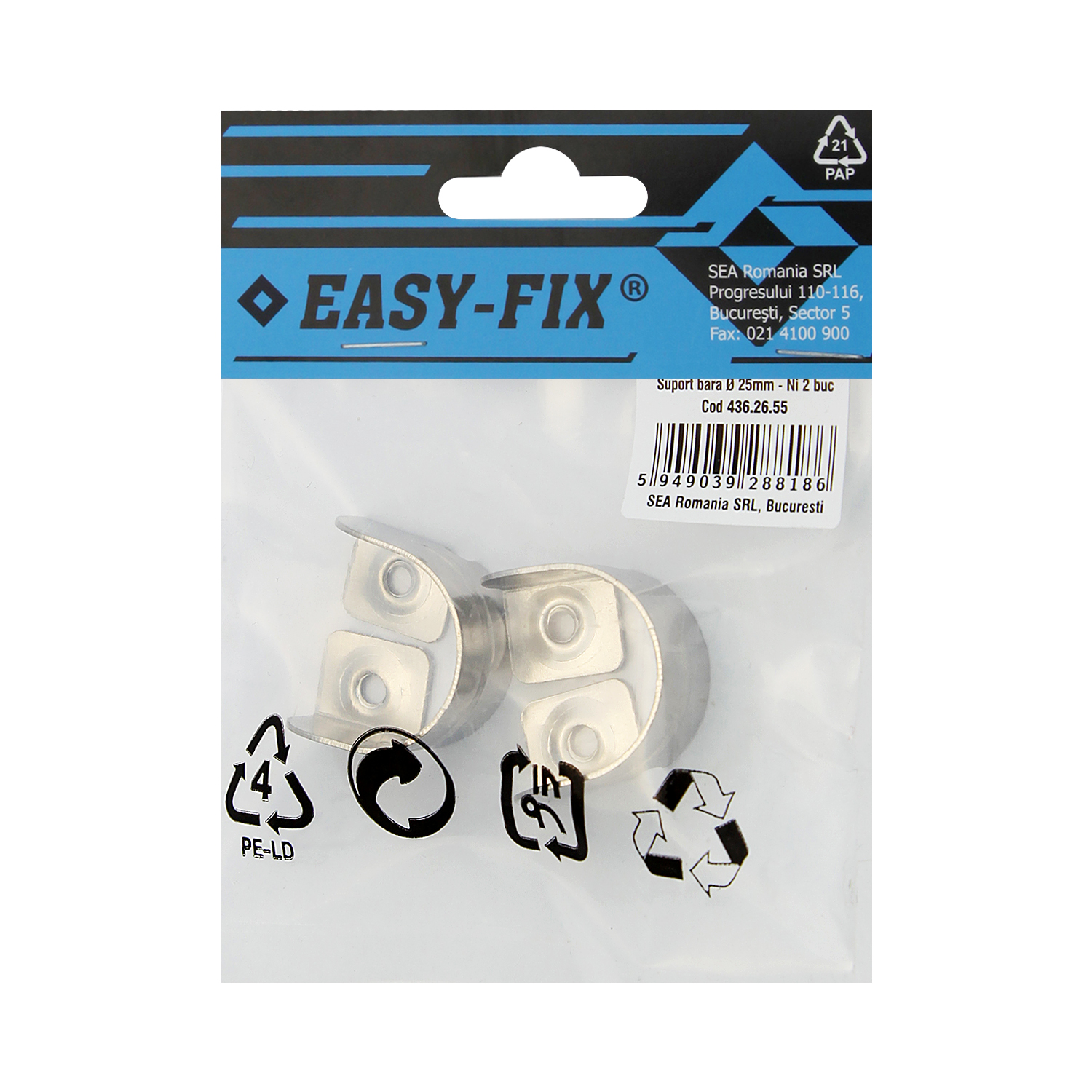Suport bara haine Easy-Fix, 25mm, Ni, 2 bucati