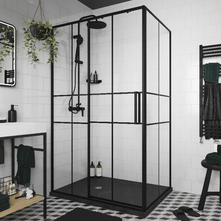 Usa dus glisanta GOODHOME Ahti, aluminiu, sticla securizata 6mm, 120 x 195 cm, profil negru