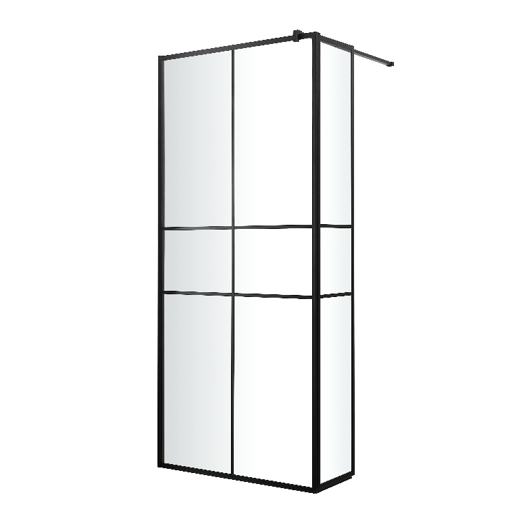 Paravan dus walk-in GOODHOME Ahti, aluminiu, sticla securizata 6mm, 119 x 195 cm, profil negru