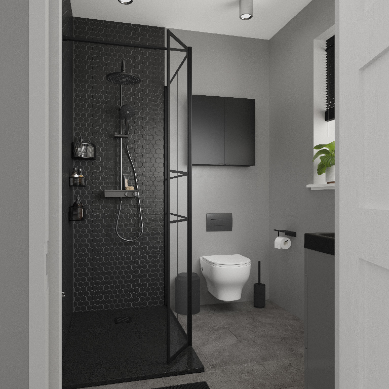 Paravan dus walk-in GOODHOME Ahti, aluminiu, sticla securizata 6mm, 119 x 195 cm, profil negru