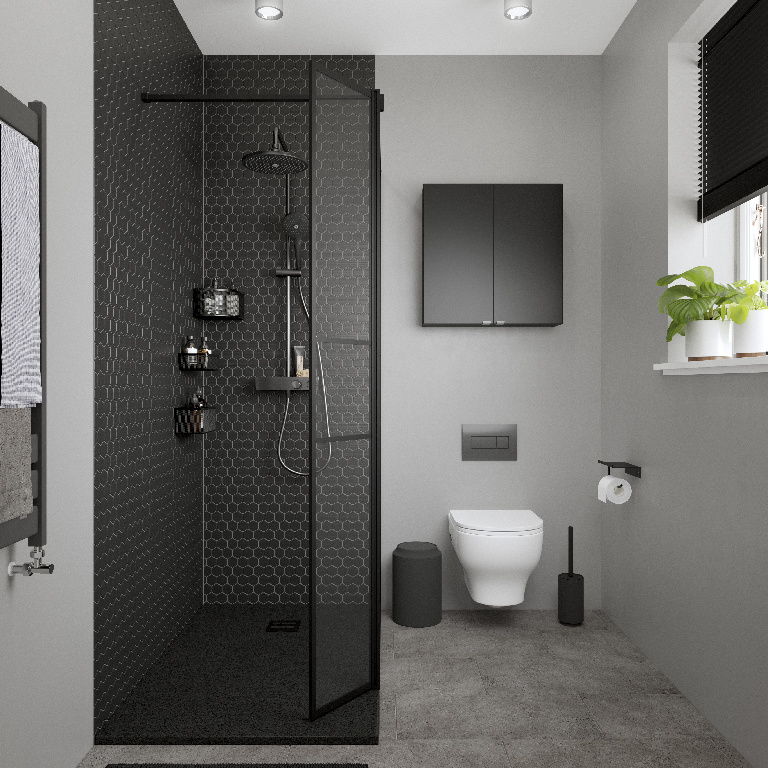 Paravan dus walk-in GOODHOME Ahti, aluminiu, sticla securizata 6mm, 119 x 195 cm, profil negru