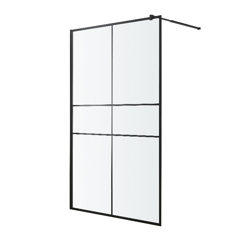 Paravan dus walk-in GOODHOME Ahti, aluminiu, sticla securizata 6mm, 100 x 195 cm, profil negru