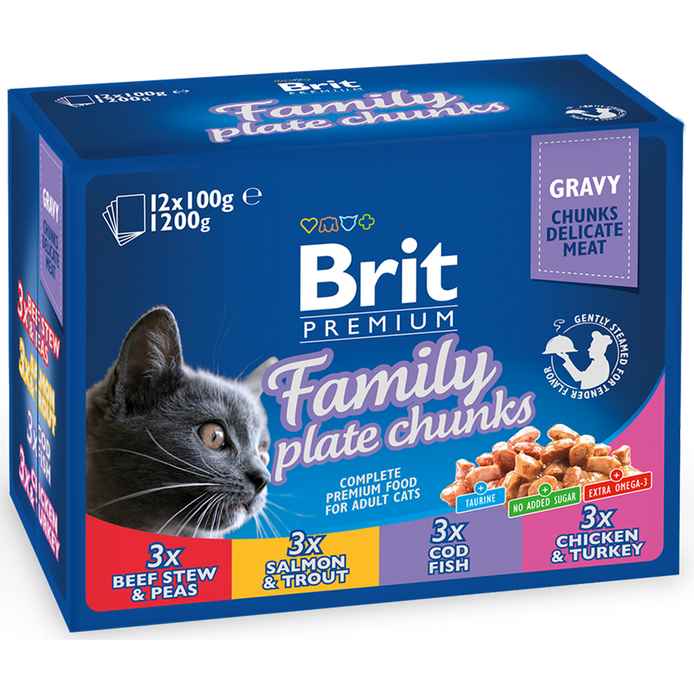 Hrana umeda pentru pisici BRIT Premium Family plate chunks, Adult, Mix, 12 x 100g g
