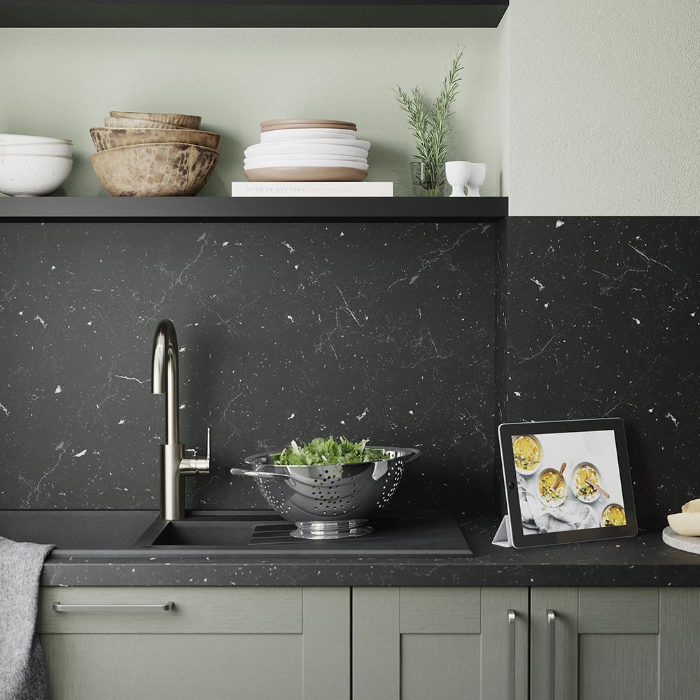 Blat bucatarie GOODHOME, 300 x 62 x 3.8 cm, PAL, negru piatra