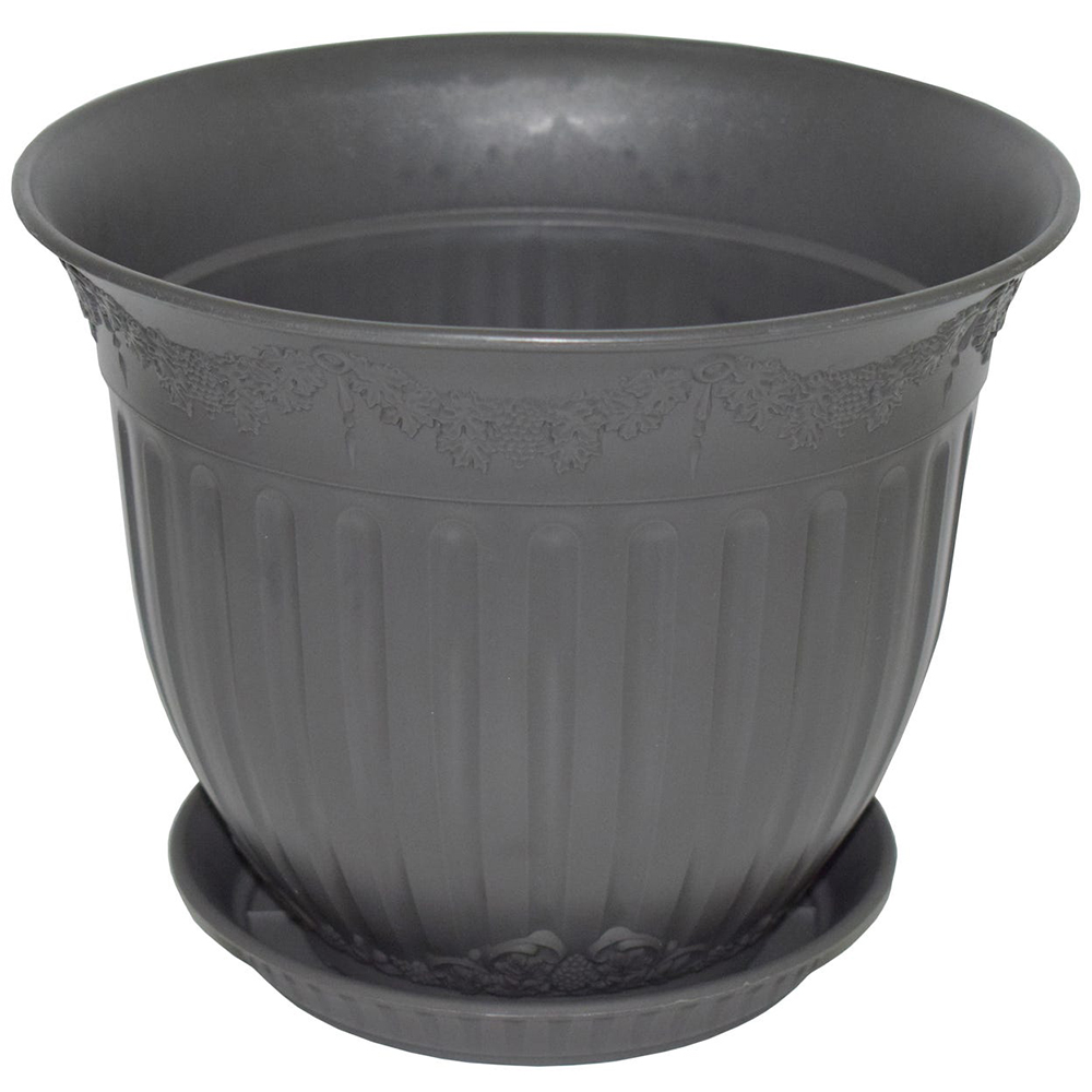 Set ghiveci cu farfurie rotund NAPOCHIM, polipropilena, 35 cm, negru