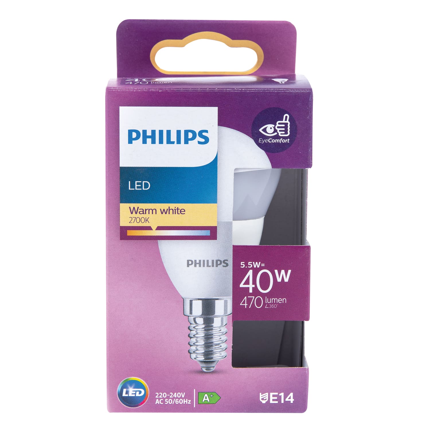 Bec LED, E14, 40W, 2700K, sticla, model lumanare  Philips