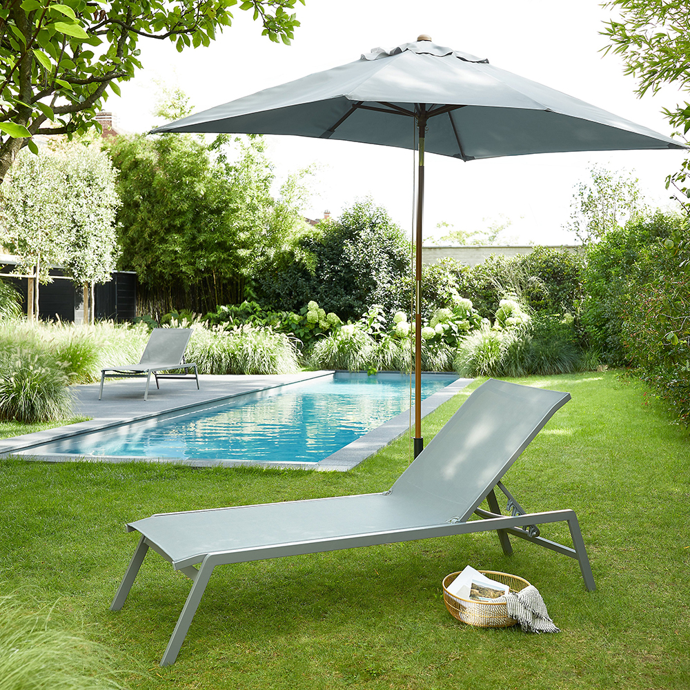 Sezlong gradina GOODHOME Batz, aluminiu, 195 x 59 x 92.5 cm, gri