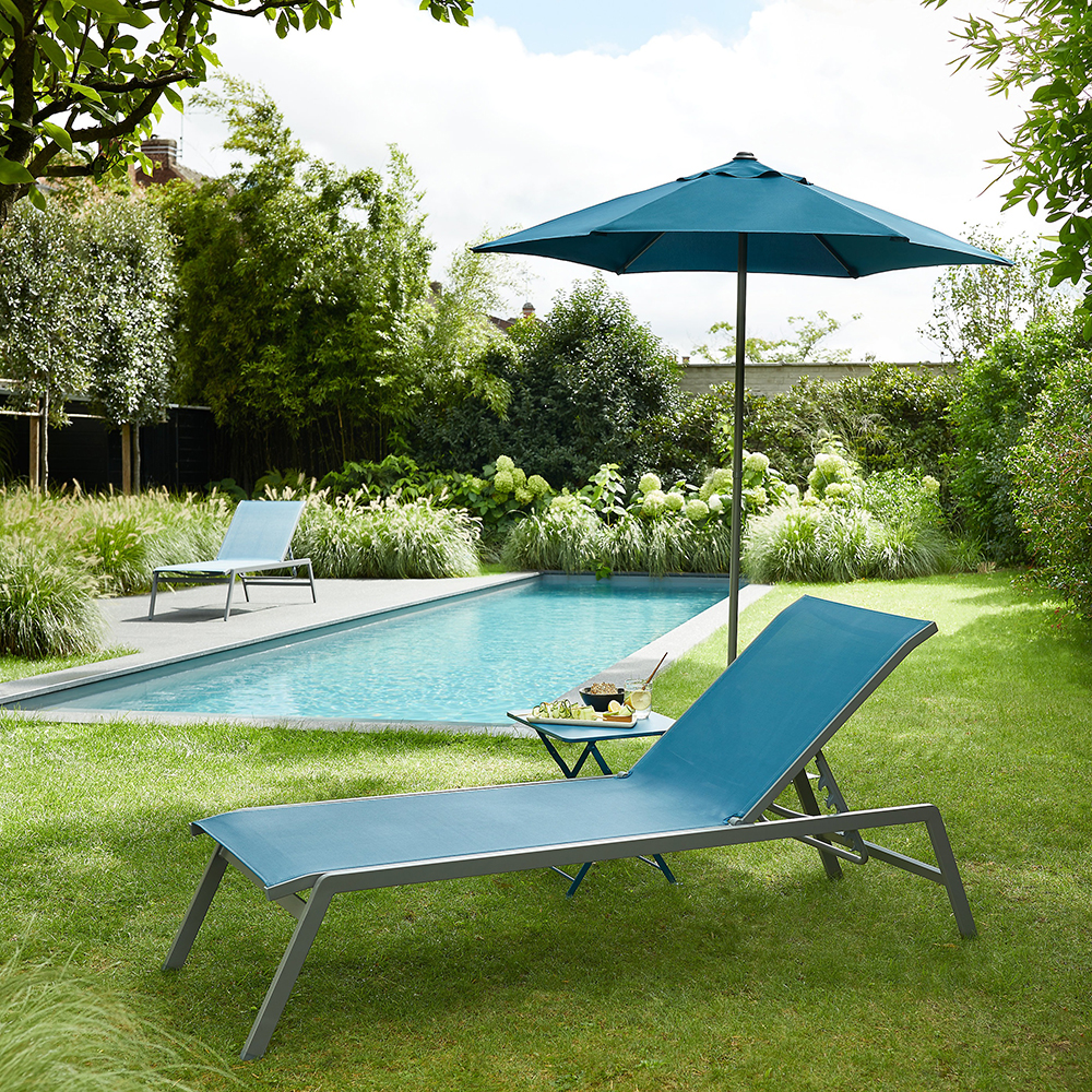 Umbrela terasa GOODHOME Carambole, aluminiu, 200 x 215 cm, albastru