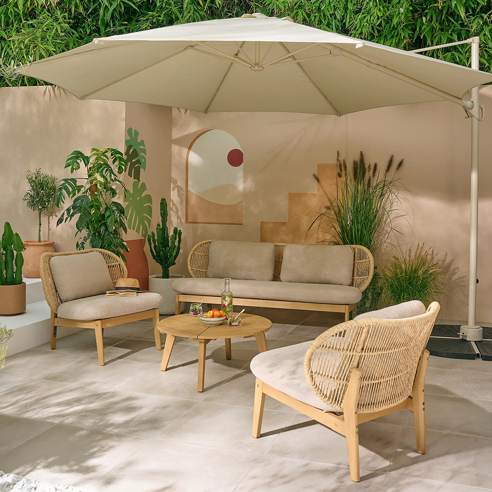 Umbrela terasa GOODHOME Mallorca, aluminiu, 350 x 255 cm, bej