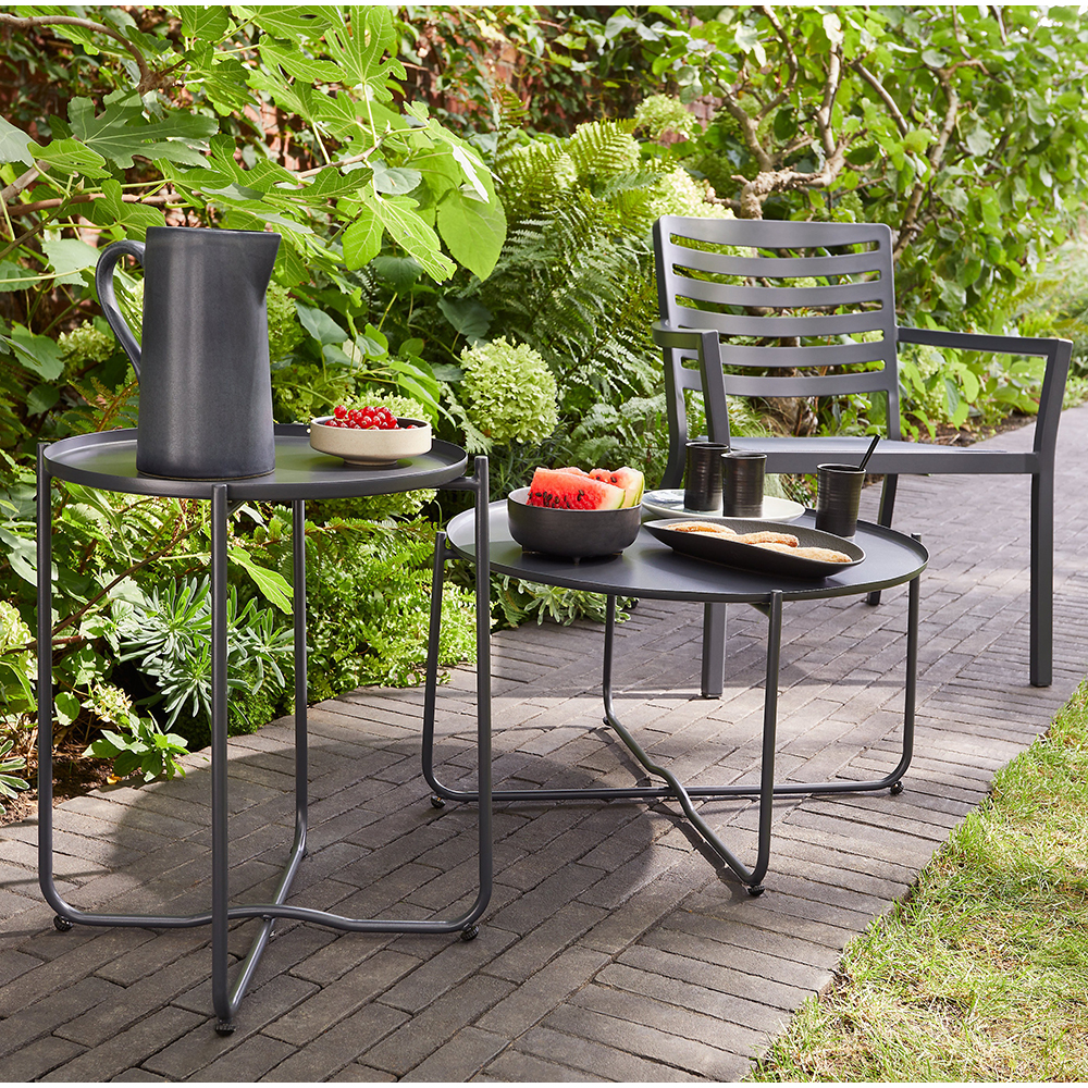 Masa terasa GOODHOME Nova, otel, 60 x 36 x 36 cm, negru