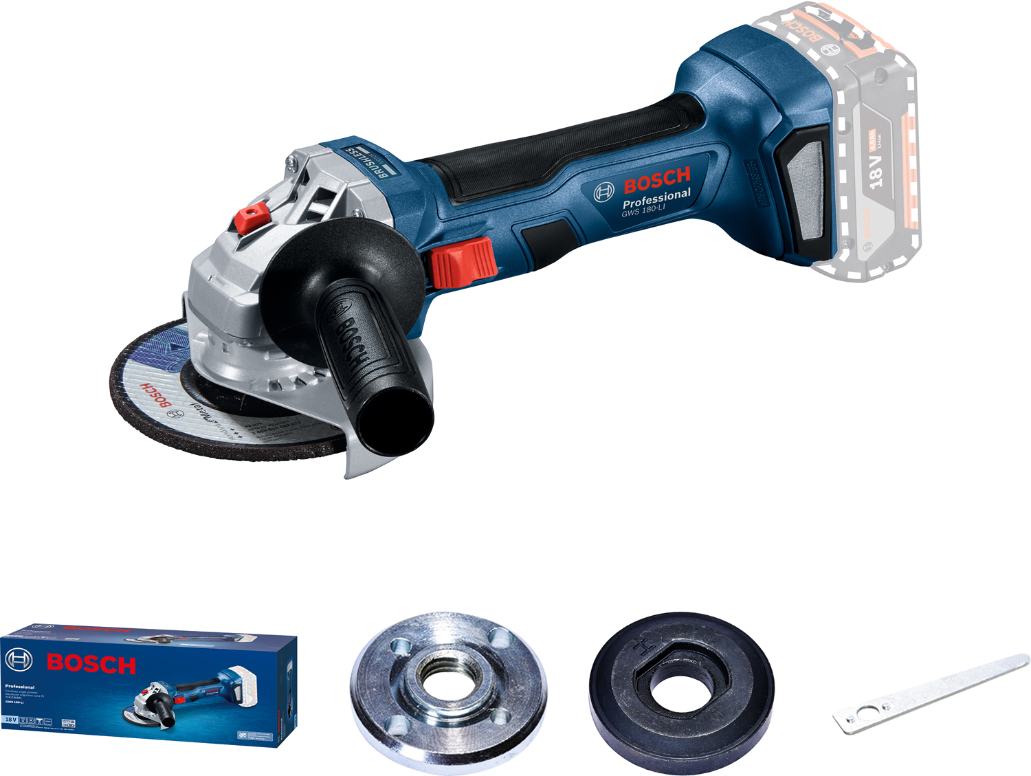 Polizor unghiular, pe acumulator, 18 V, 125 mm, 11000 rpm  Bosch GWS 180-Li