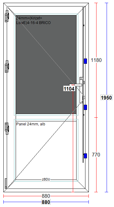 Usa exterior FENSTERWELT, cu geam, 4 camere, 2/3, stanga, PVC, 88 x 195 cm, alb