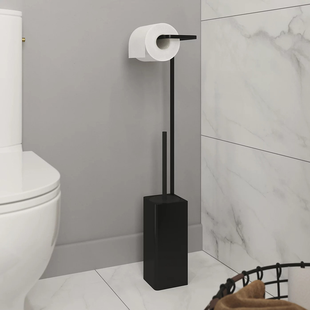 Suport hartie igienica cu perie de toaleta GOODHOME Elland, negru