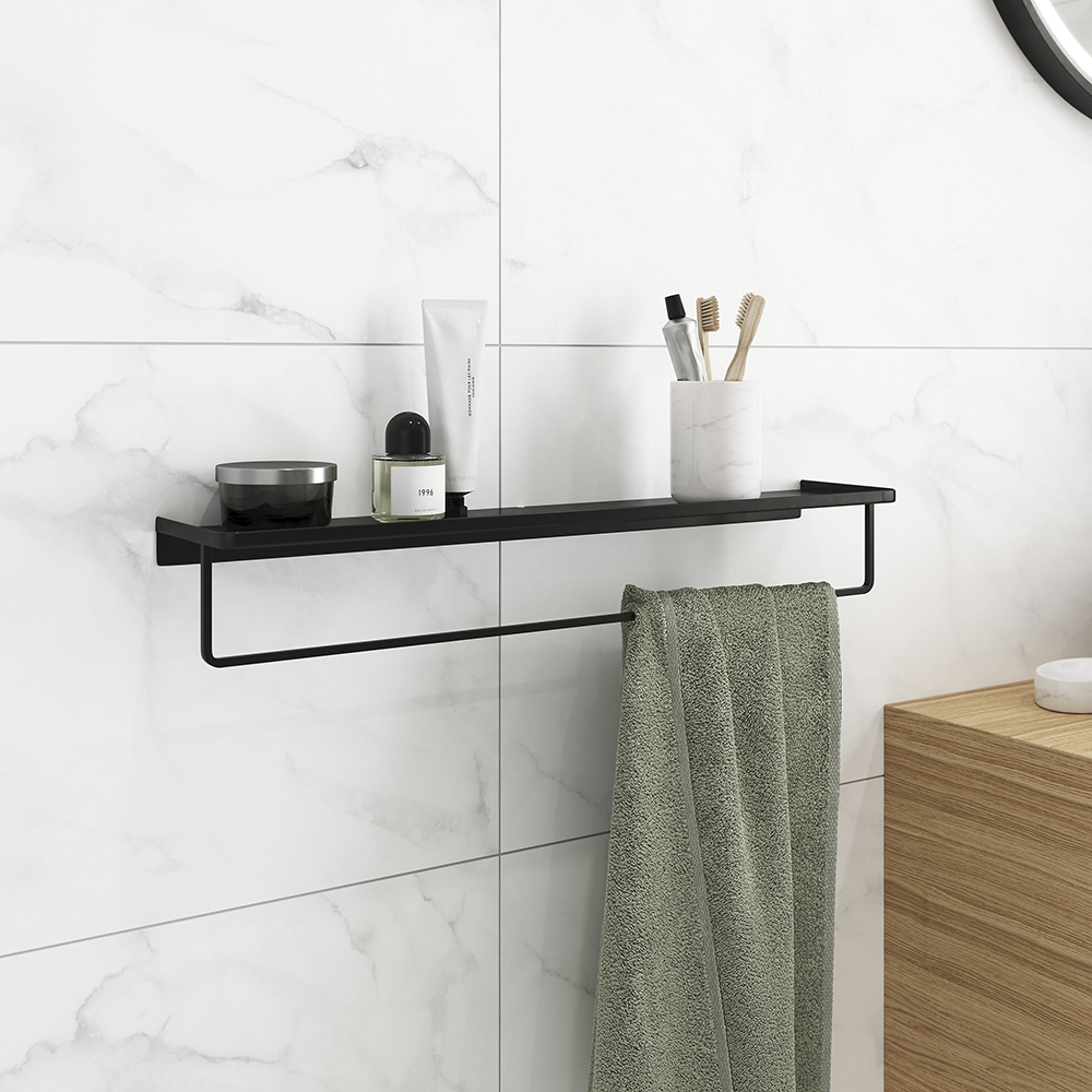 Raft pentru baie Elland GOODHOME, 60 x 12 x 9 cm, otel, negru mat
