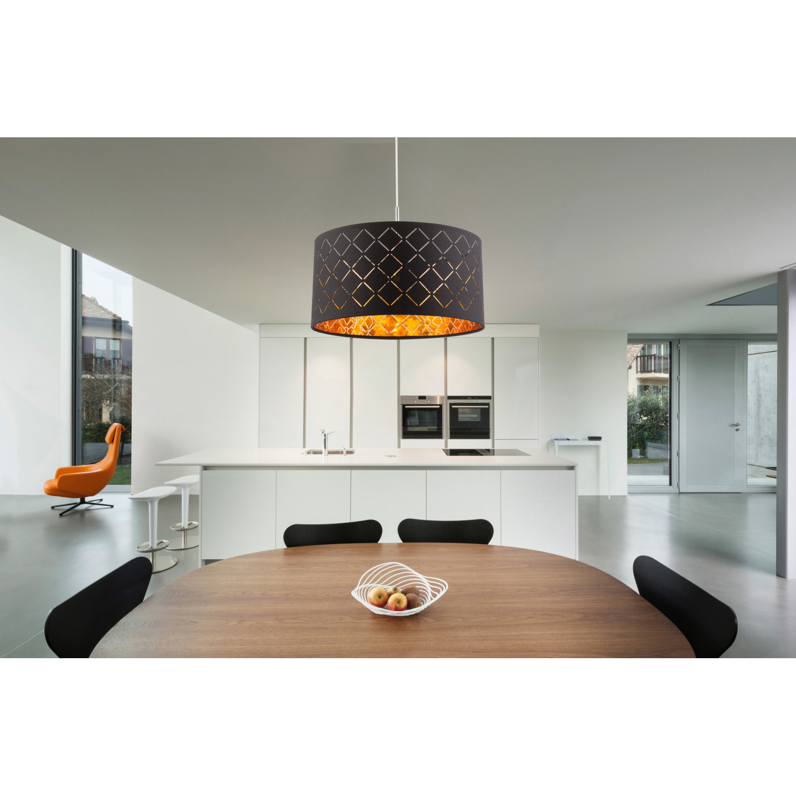 Lustra tip pendul, Negru/Auriu, 60 W, 1 x E27 Globo Clarke