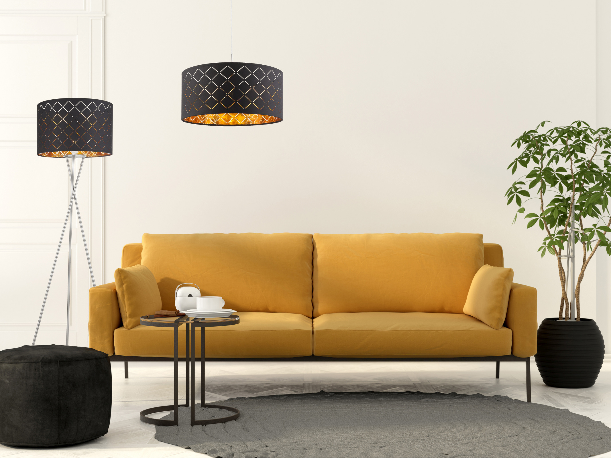 Lustra tip pendul, Negru/Auriu, 60 W, 1 x E27 Globo Clarke
