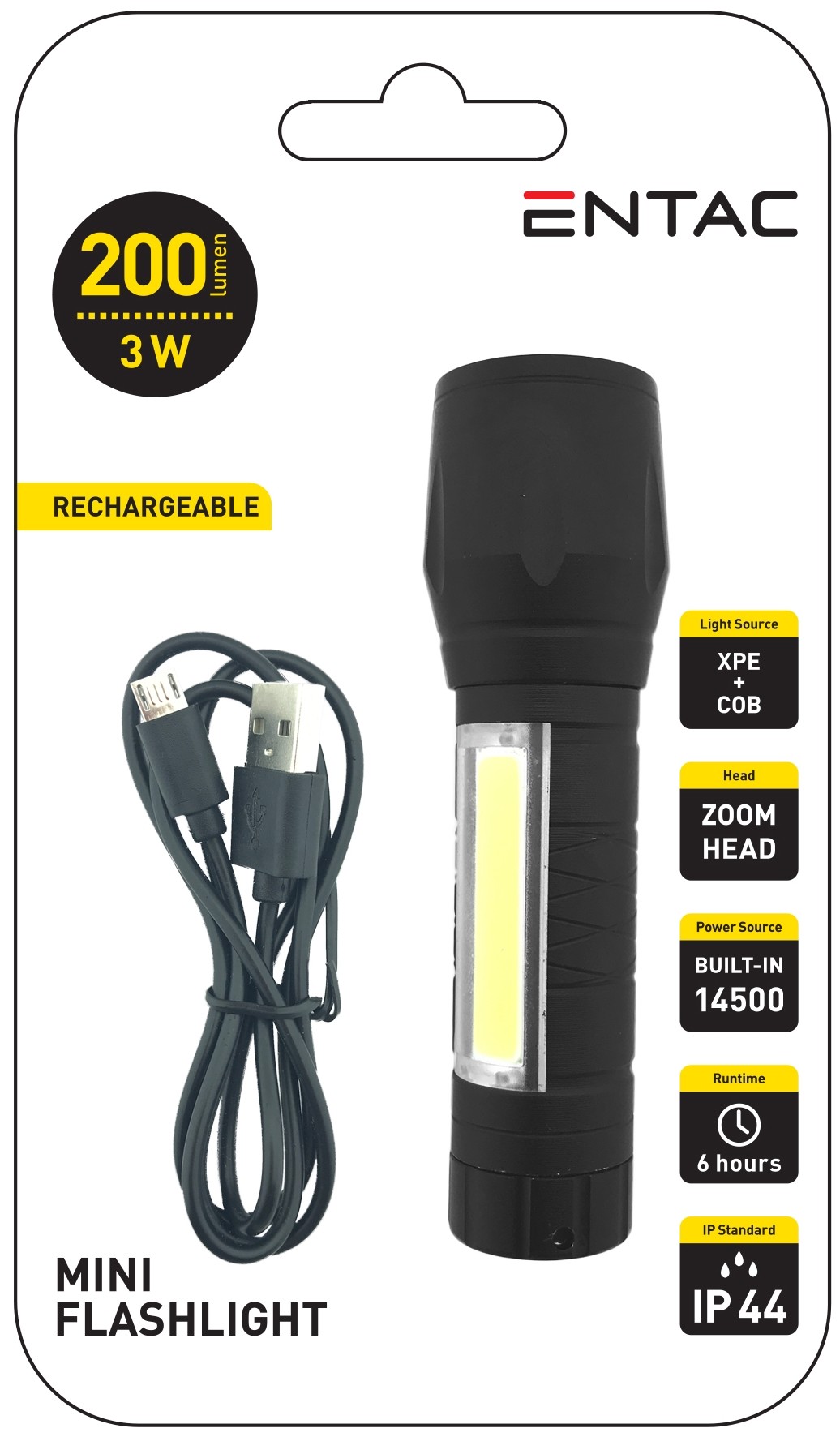 Minilanterna ENTAC EMFL-3W-COB-R, 3W, 200lm, IP44