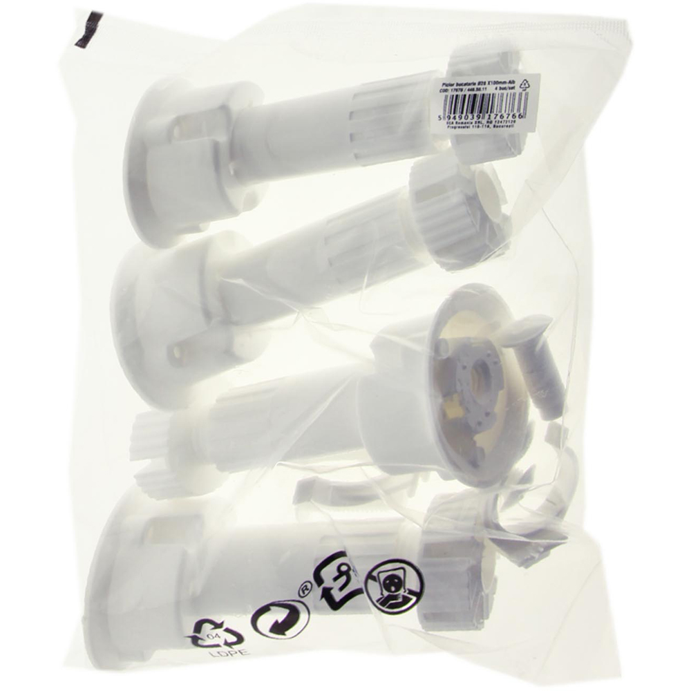 Picior baza mare mobilier, plastic, 28x100 mm, alb, set 4 bucati