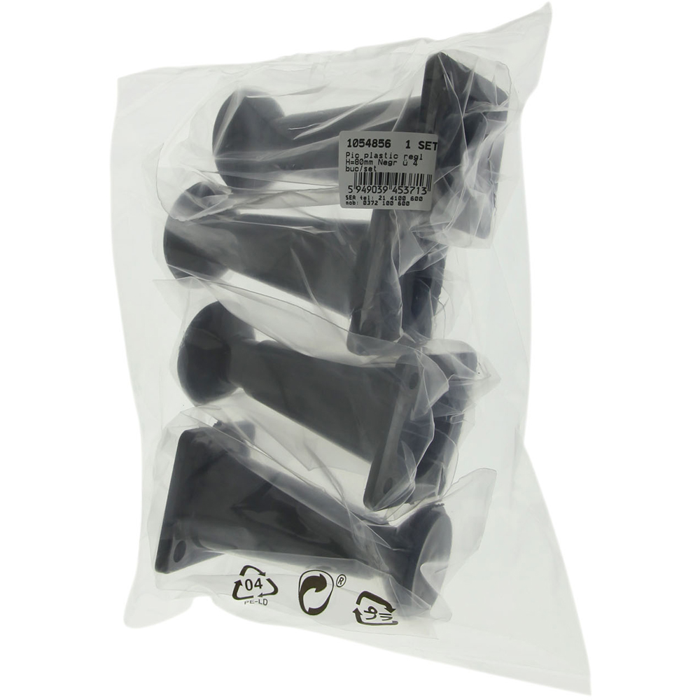 Set picior reglabil, plastic, 80 mm, negru, 4 bucati