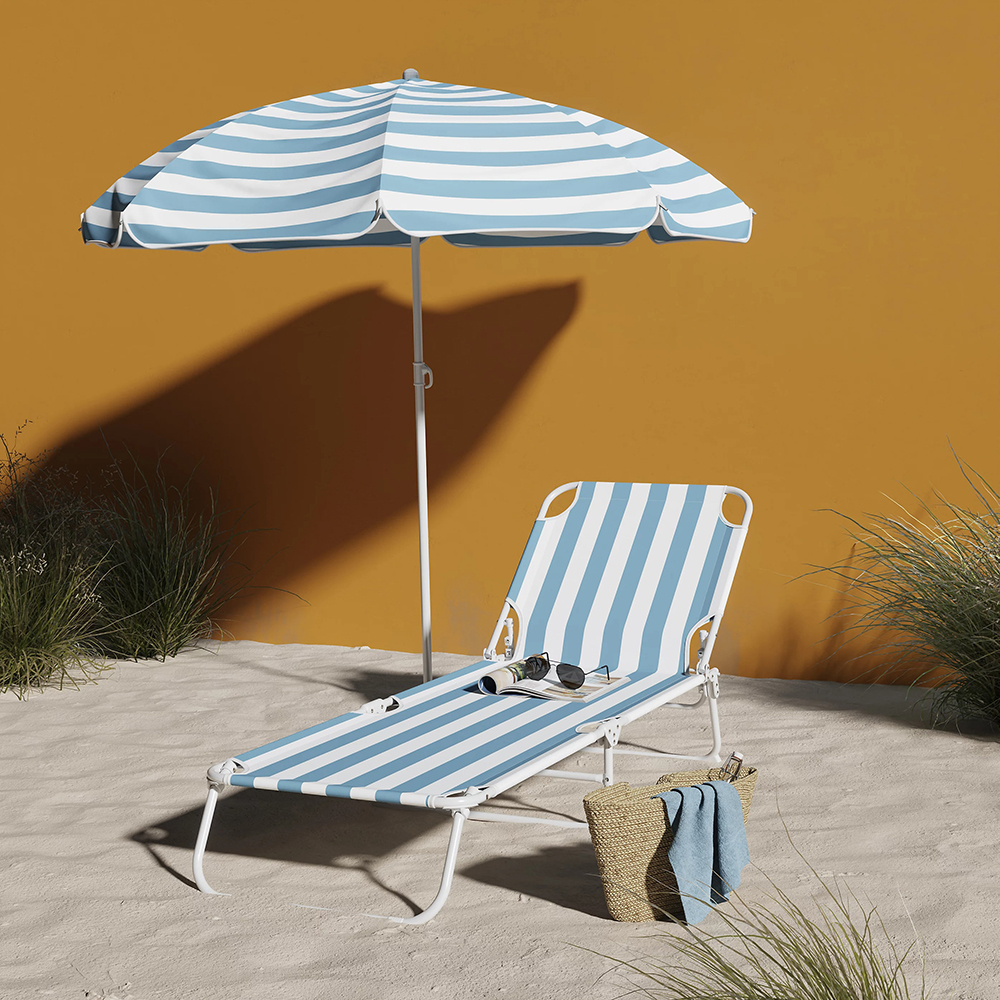 Sezlong gradina Curacao, otel, 183 x 57.5 x 79 cm, albastru