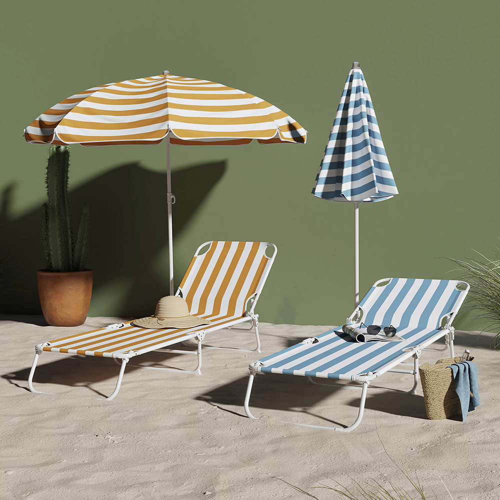 Sezlong gradina Curacao, otel, 183 x 57.5 x 79 cm, albastru