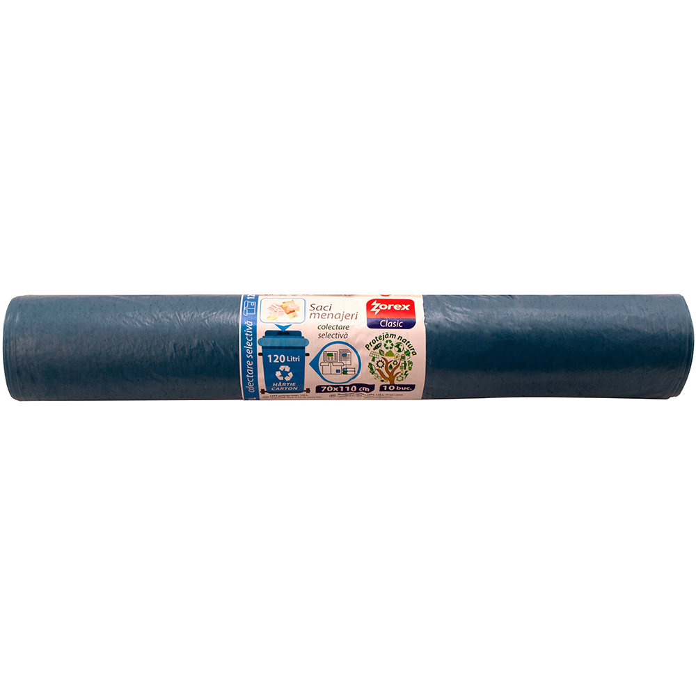 Saci menajeri pentru colectarea deseurilor din hartie si carton ZOREX Clasic, 10 buc, 120 l, albastru