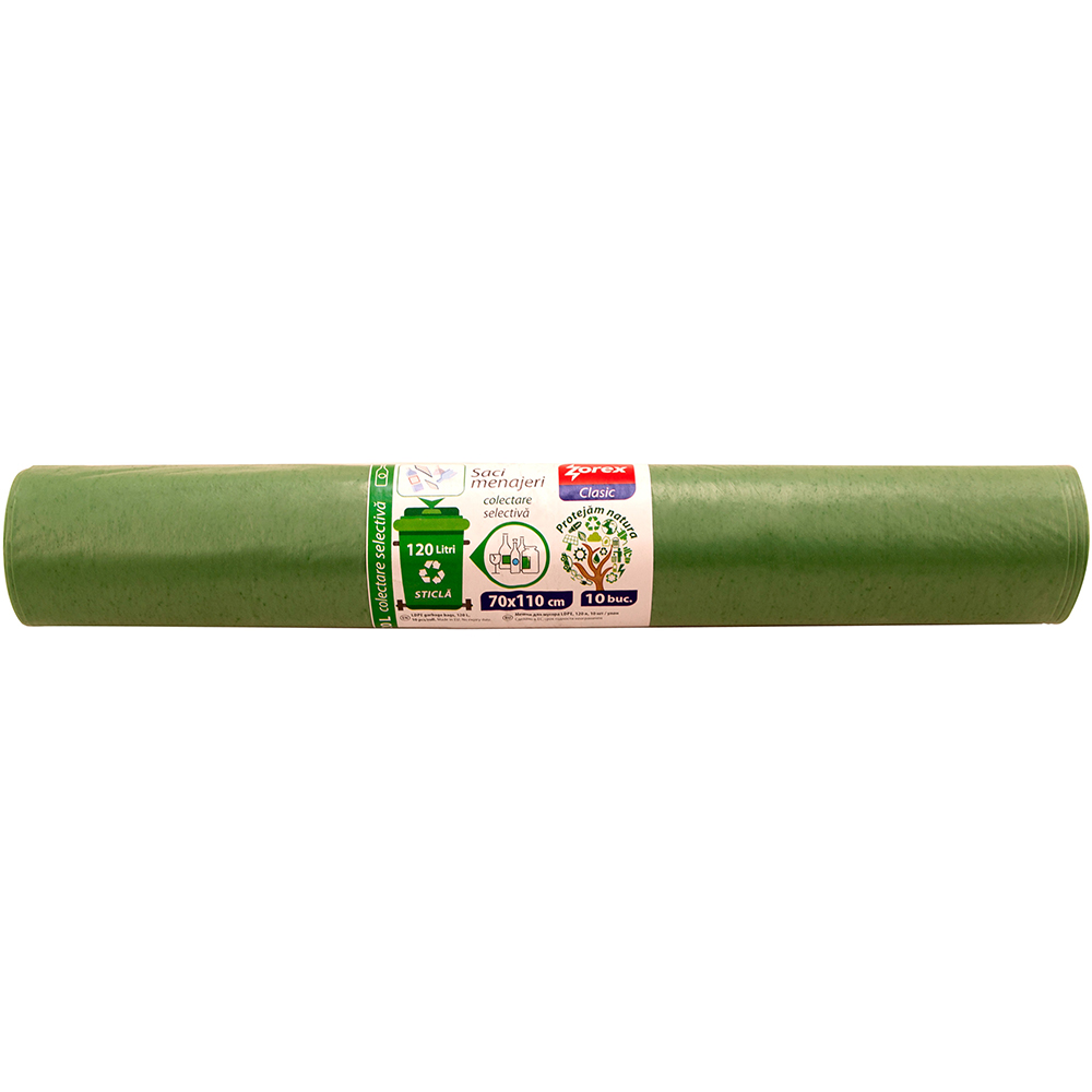 Saci menajeri pentru colectarea deseurilor din sticla ZOREX Clasic, 10 buc, 120 l, verde