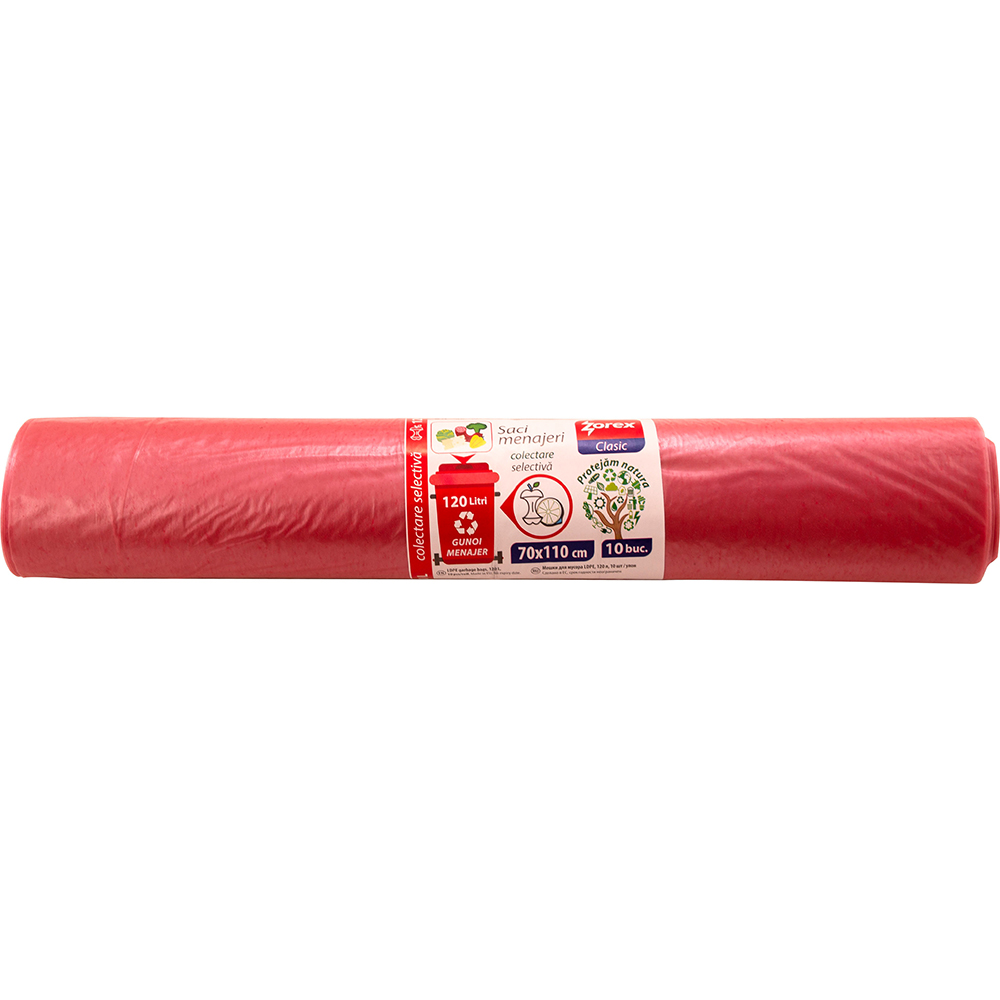 Saci pentru colectarea deseurilor menajere ZOREX Clasic, 10 buc, 120 l, rosu