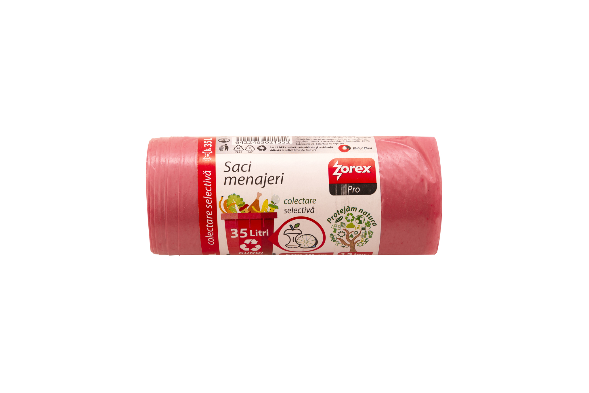 Saci pentru colectarea deseurilor menajere ZOREX Pro, 15 buc, 35 l, rosu