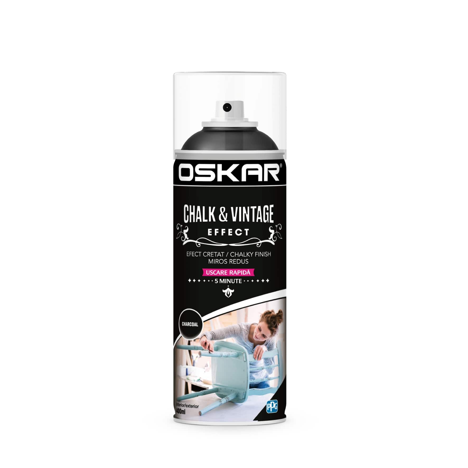 Vopsea spray, carbune, 400 ML  Oskar Chalk Vintage