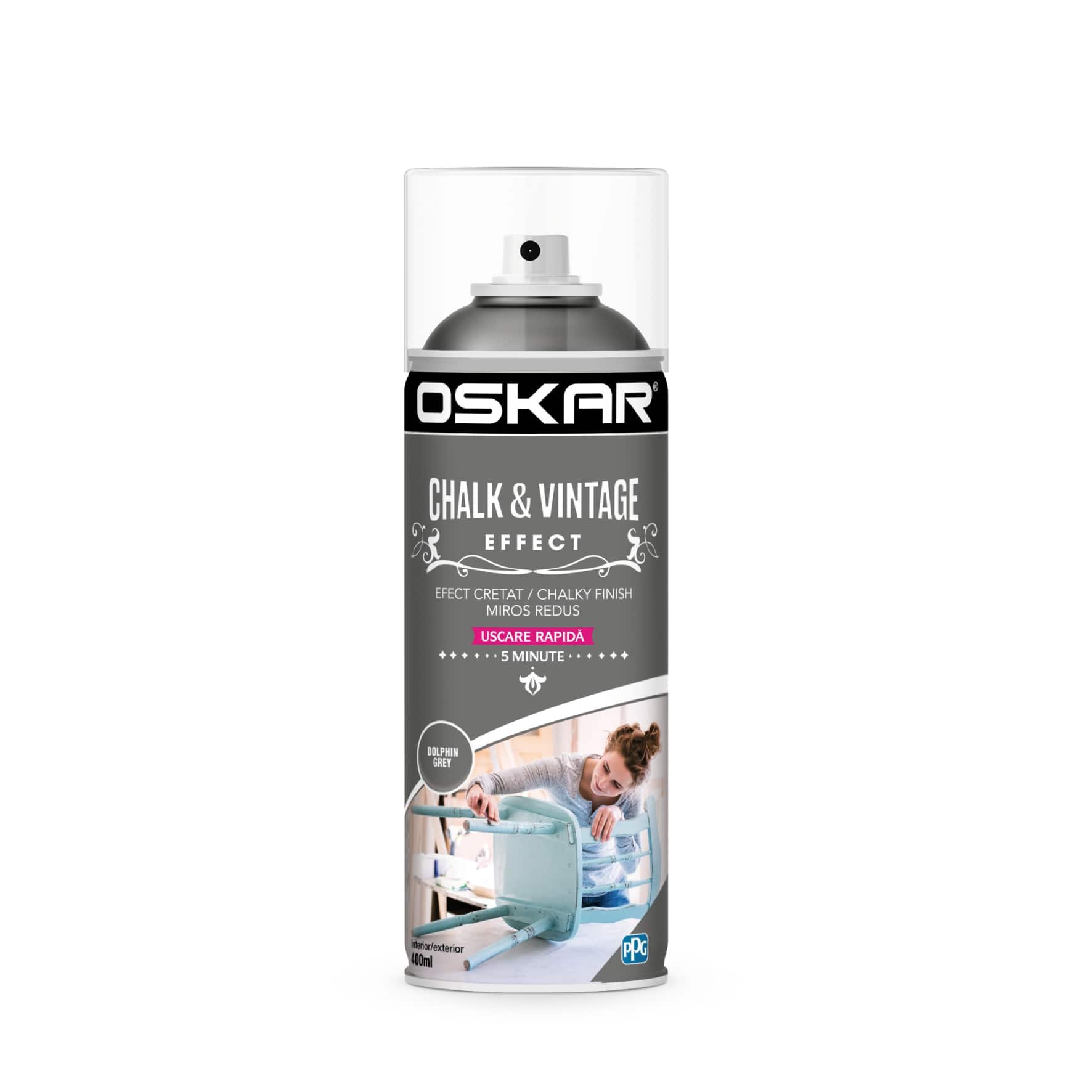 Vopsea spray, gri deschis, 400 ML  Oskar Chalk Vintage