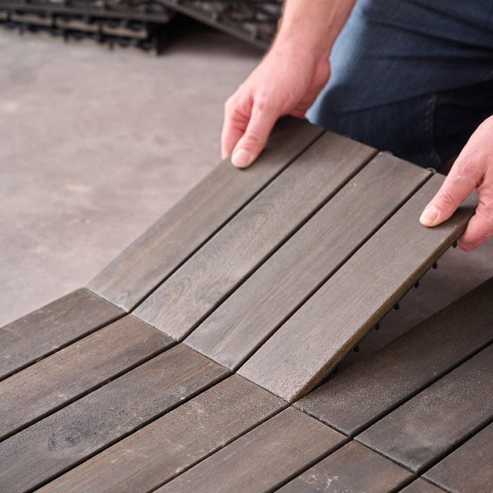 Set placi pentru pardoseala/dusumea Decking Floro Acacia KLIKSTROM, lemn, 30 x 30 x 2.4 cm, gri inchis, 4 buc