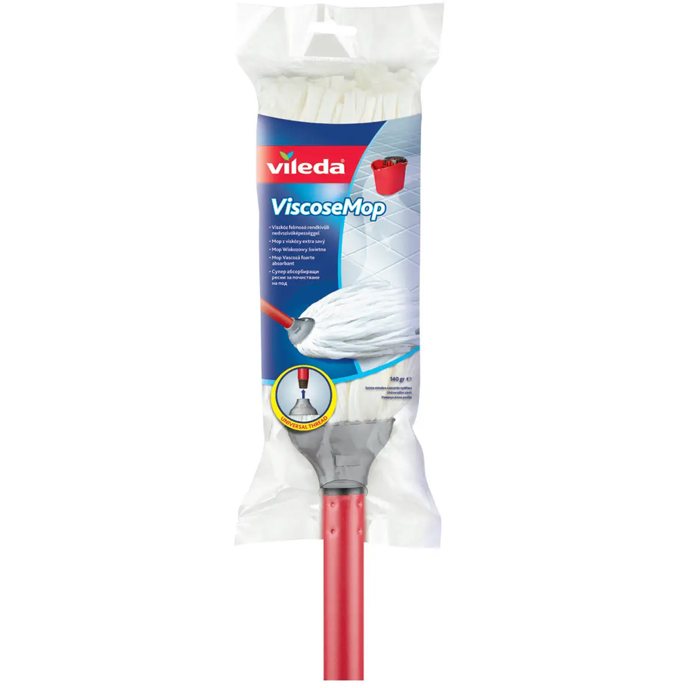 Mop cu maner VILEDA, vascoza, 130 cm, alb-rosu
