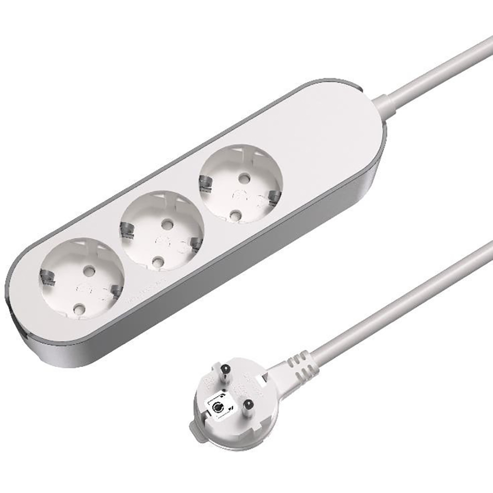 Prelungitor JACOBSEN, 3 prize Schuko, 1.5 m, 1.5 mm, alb/gri