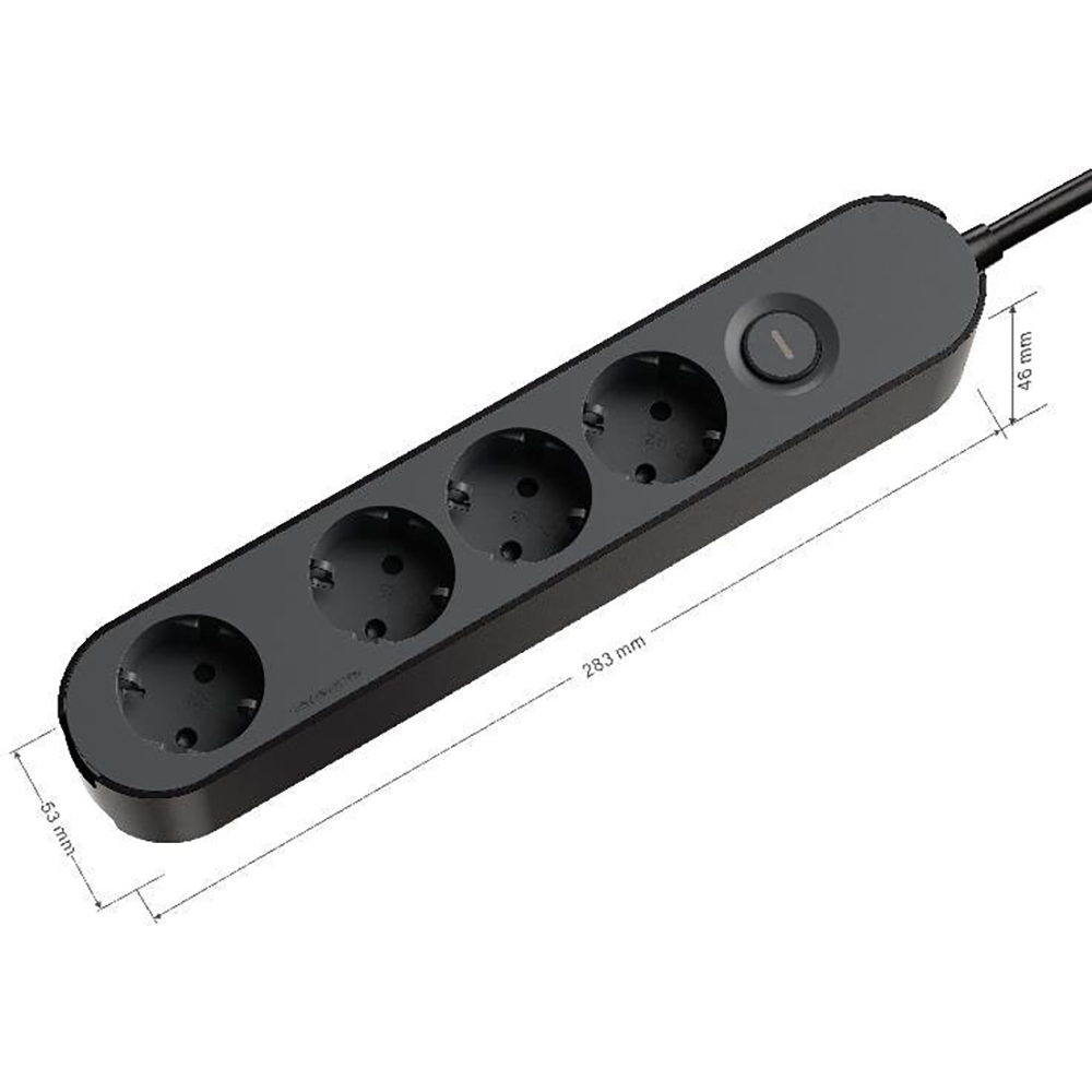 Prelungitor JACOBSEN, 4 prize Schuko, 1.5 m, 1.5 mm, cu intrerupator, negru