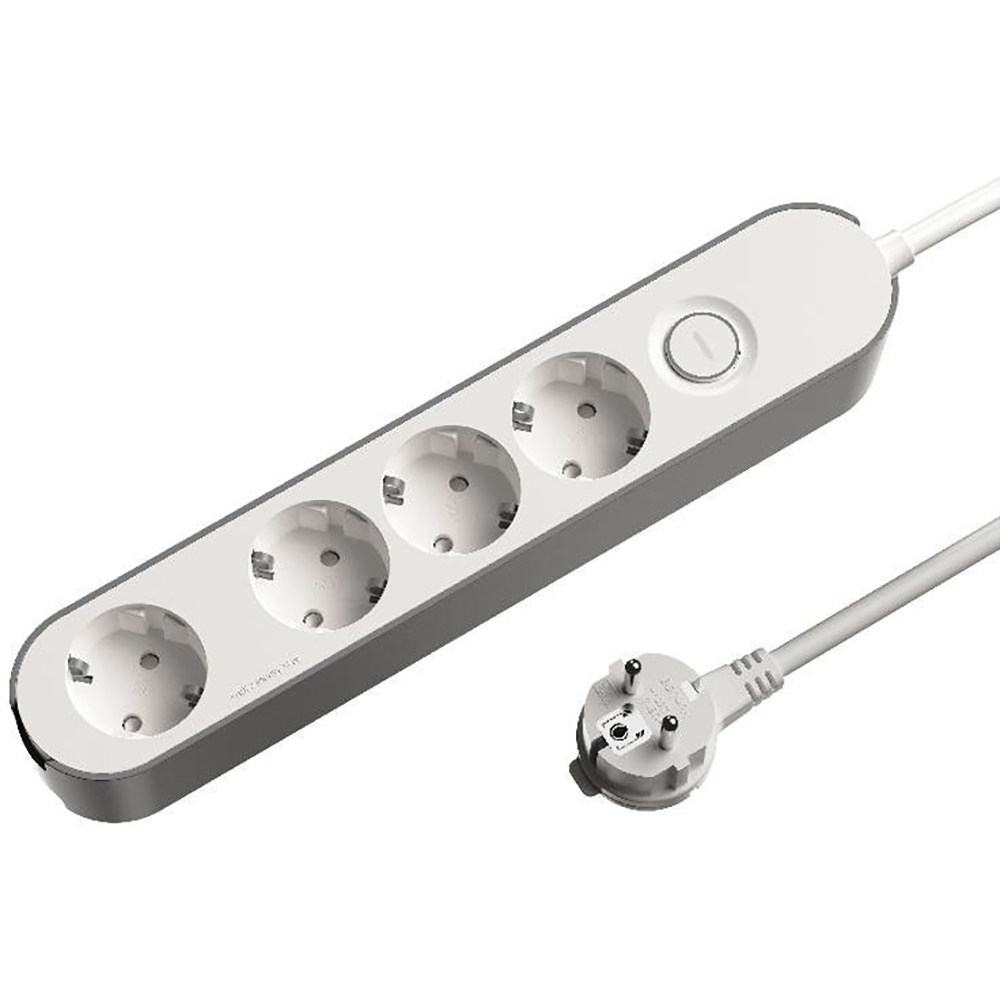 Prelungitor JACOBSEN, 4 prize Schuko, 3 m, 1.5 mm, cu intrerupator, alb/gri