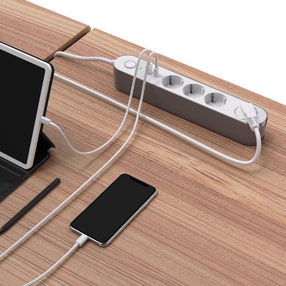 Prelungitor JACOBSEN, 4 prize Schuko, 2 porturi USB, alb/gri
