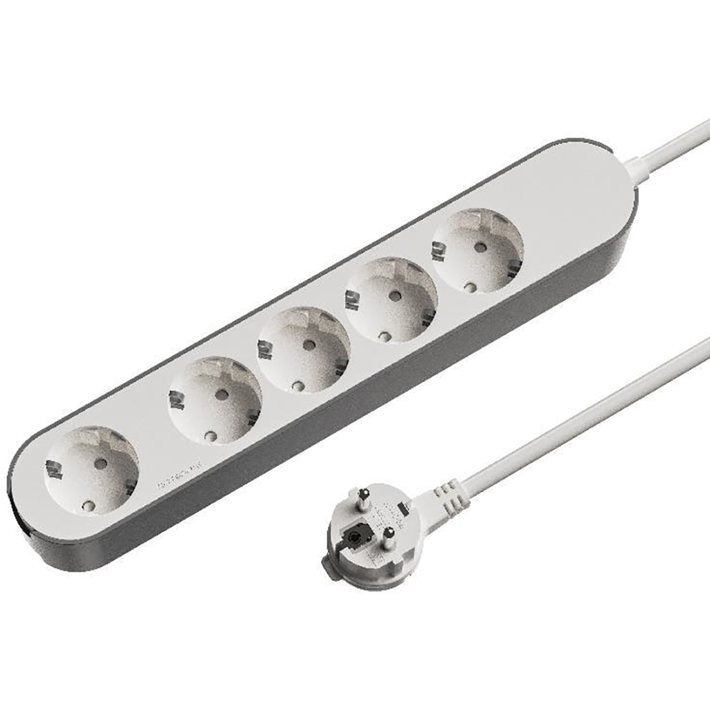 Prelungitor JACOBSEN, 5 prize Schuko, 1.5 m, 1.5 mm, alb/gri