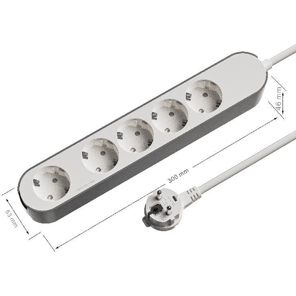 Prelungitor JACOBSEN, 5 prize Schuko, 1.5 m, 1.5 mm, alb/gri