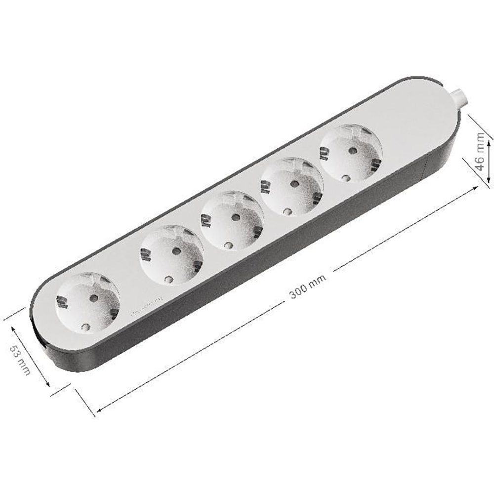 Prelungitor JACOBSEN, 5 prize Schuko, alb/gri