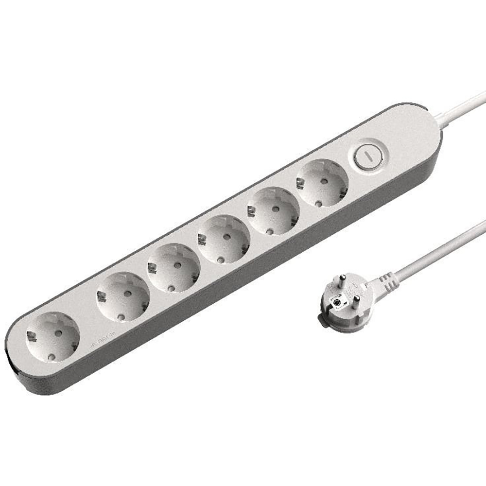 Prelungitor JACOBSEN, 6 prize Schuko, 1.5 m, 1.5 mm, cu intrerupator, alb/gri