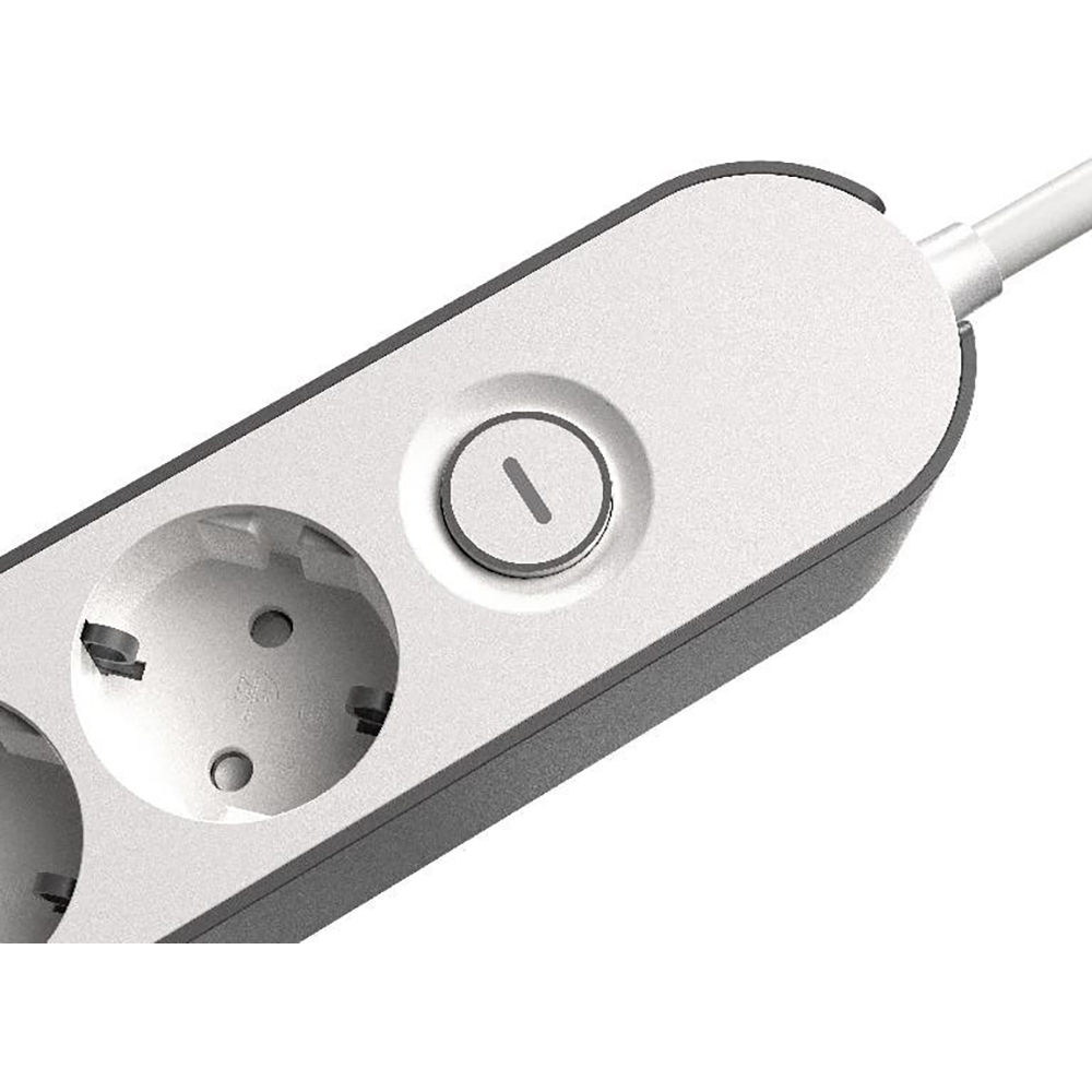 Prelungitor JACOBSEN, 6 prize Schuko, 3 m, 1.5 mm cu intrerupator, alb/gri