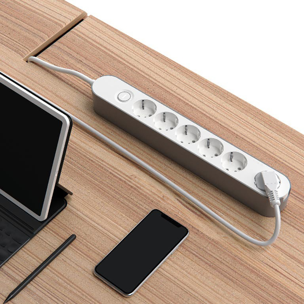Prelungitor JACOBSEN, 6 prize Schuko, 3 m, 1.5 mm cu intrerupator, alb/gri