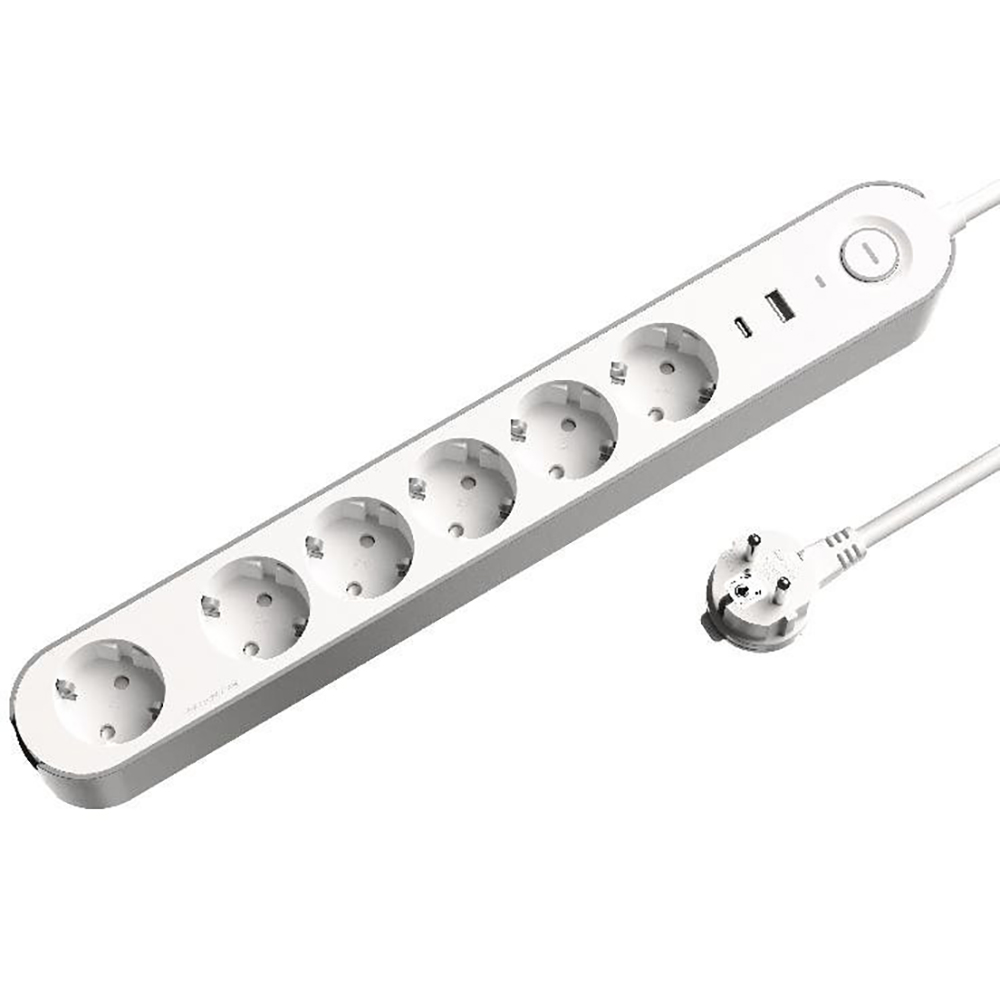 Prelungitor JACOBSEN, 6 prize Schuko, 1.5 m, 1.5 mm, cu 2 porturi USB, alb