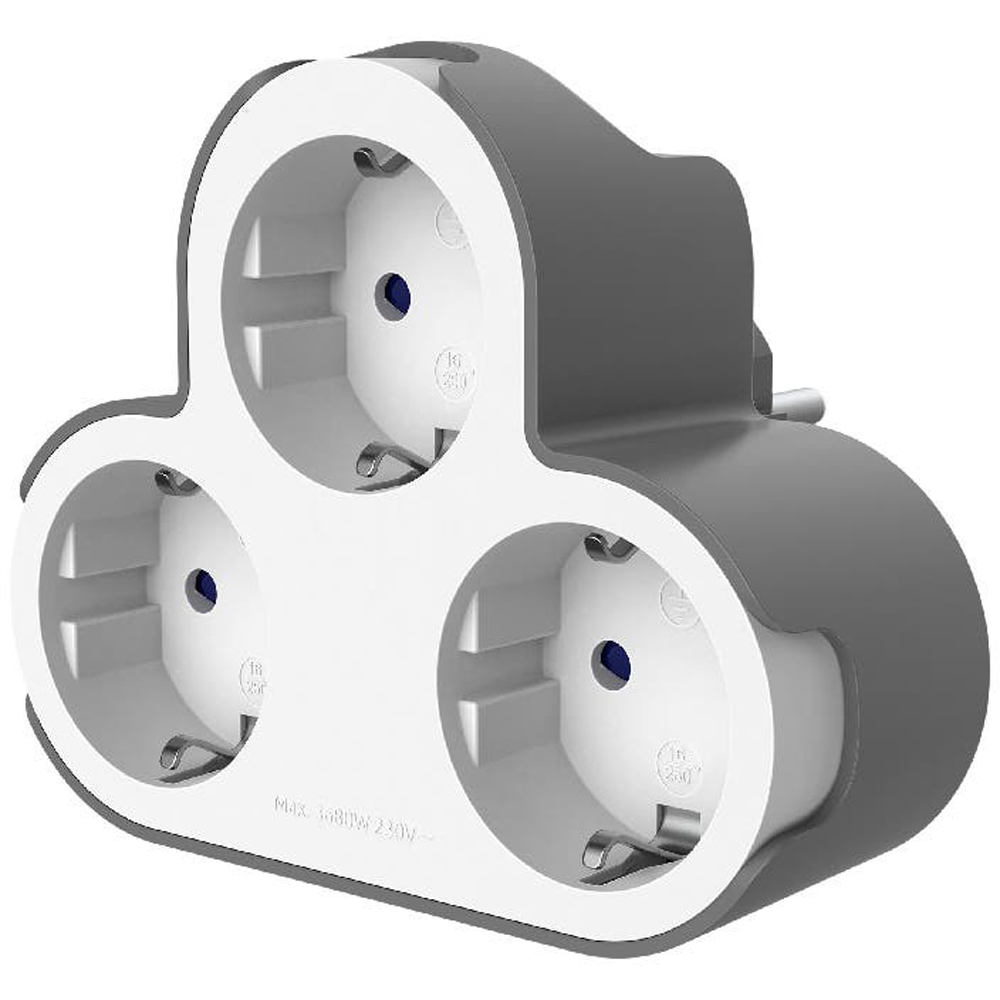 Adaptor priza Jacobsen, 3 prize, 16A, alb-gri