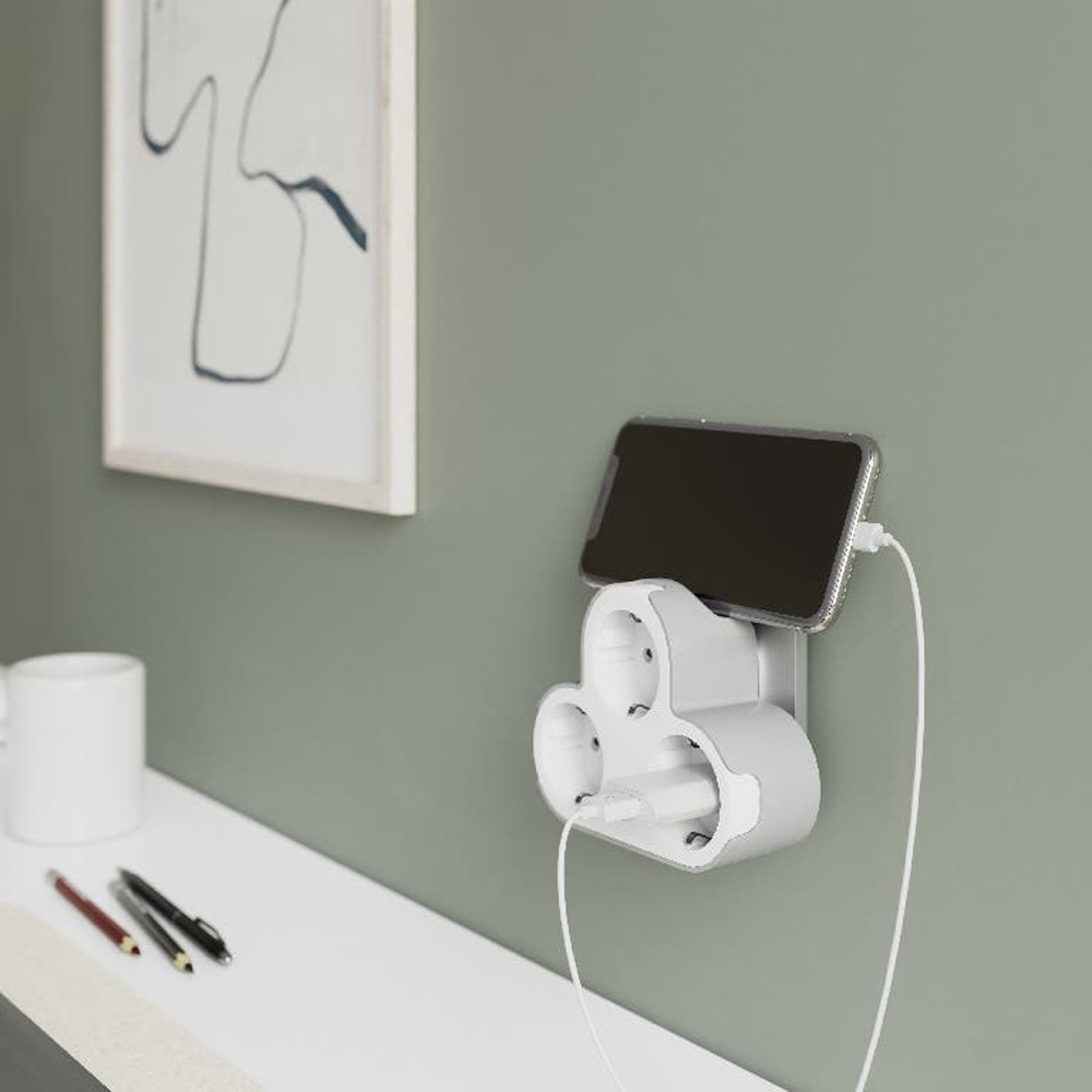 Adaptor priza Jacobsen, 3 prize, 16A, alb-gri